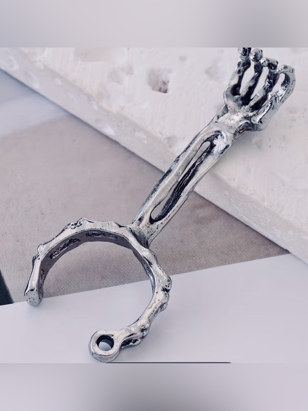Silver Toned Skeleton Claw “Cigarette” Joint Holder Ring - holds both perfectly. - Picture 3 of 7